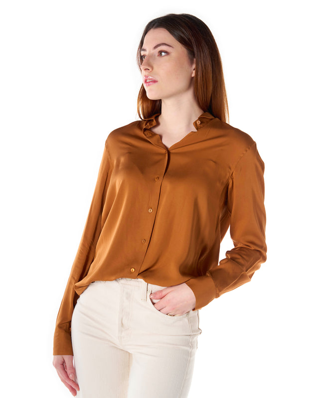 Camicia viscosa color tabacco