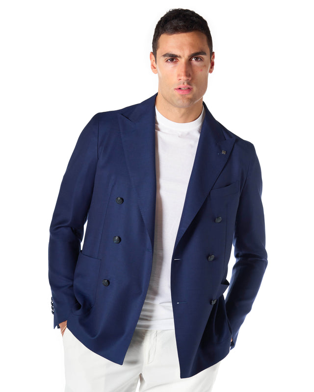 Giacca doppiopetto super color bluette