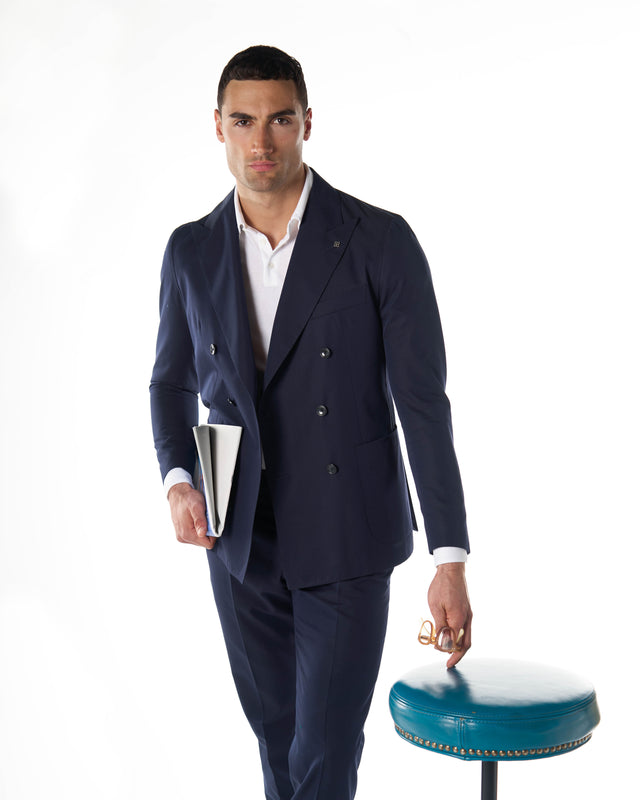 Abito cotone lana doppio petto color blu