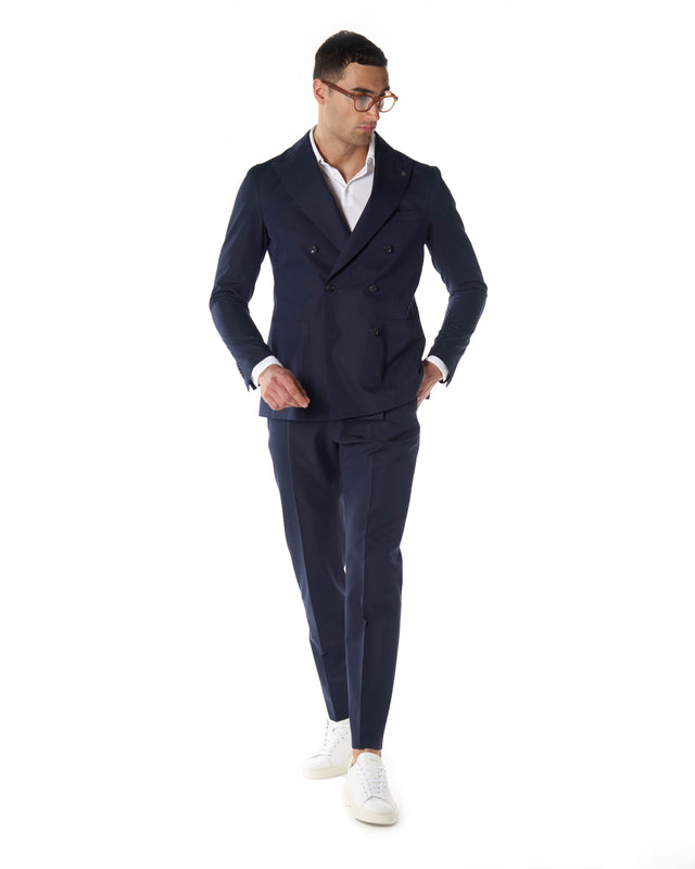 Abito cotone lana doppio petto color blu