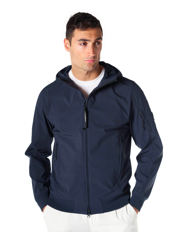 Giubbotto con cappuccio impermeabile soft shell color blu
