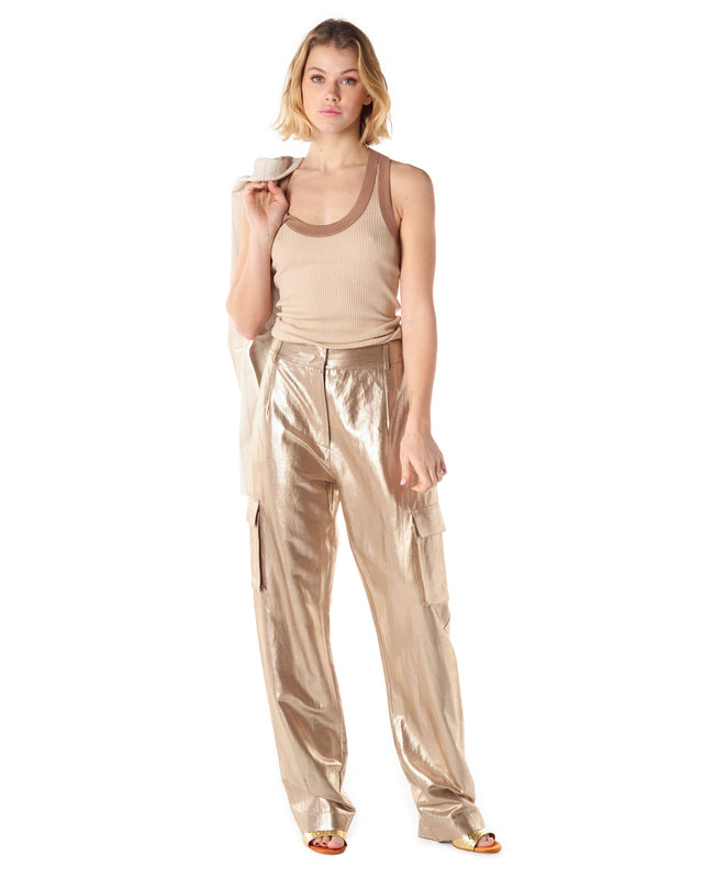 Pantalone cargo lino spalmato