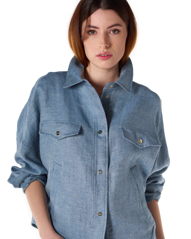 Giubbotto cotone lino resca lurex color azzurro