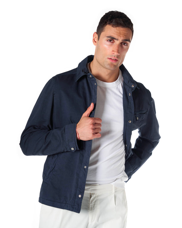 Giubbotto overshirt cotone lino color blu