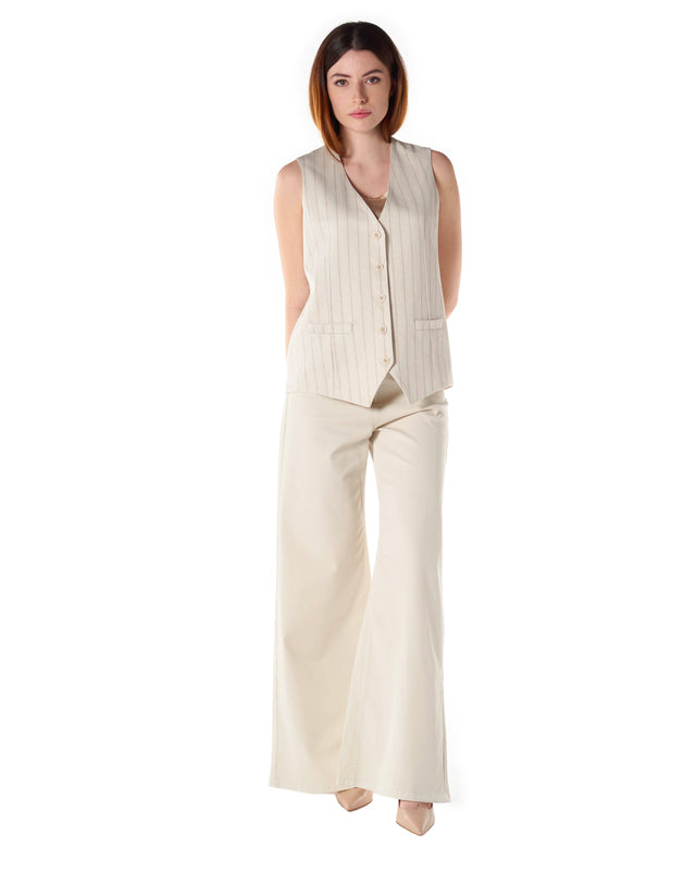 Gilet lino cotone gessata