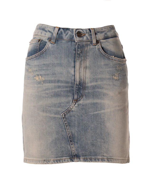 gonna denim con abrasioni made in itlay colore denim chiaro