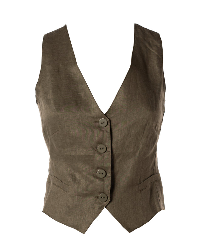 gilet bottoni 100% lino colore verde militare
