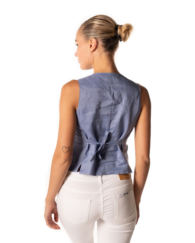 gilet bottoni 100% lino colore azzurro