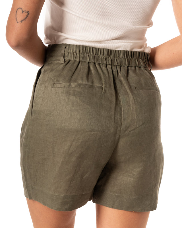 bermuda 100% lino con pinces colore verde militare