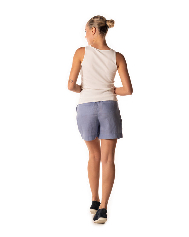 bermuda lino con pinces 100% lino colore azzurro