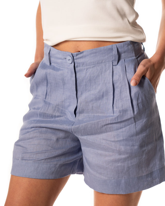 bermuda lino con pinces 100% lino colore azzurro