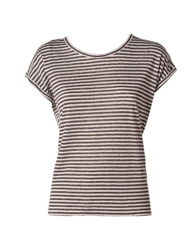 t-shirt 100%lino riga bianco carbone