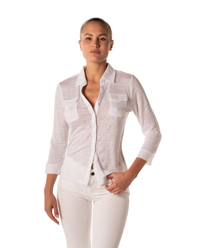 camicia 100% lino 2 tasche colore bianco