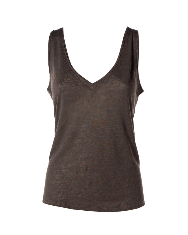 canotta scollo a V 100% lino colore carbone