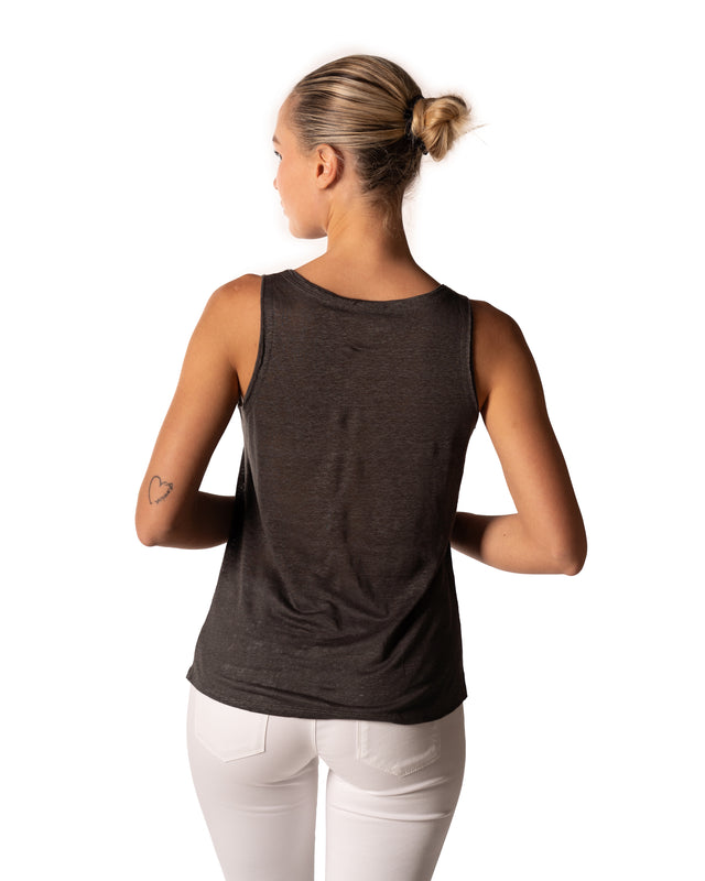 canotta scollo a V 100% lino colore carbone