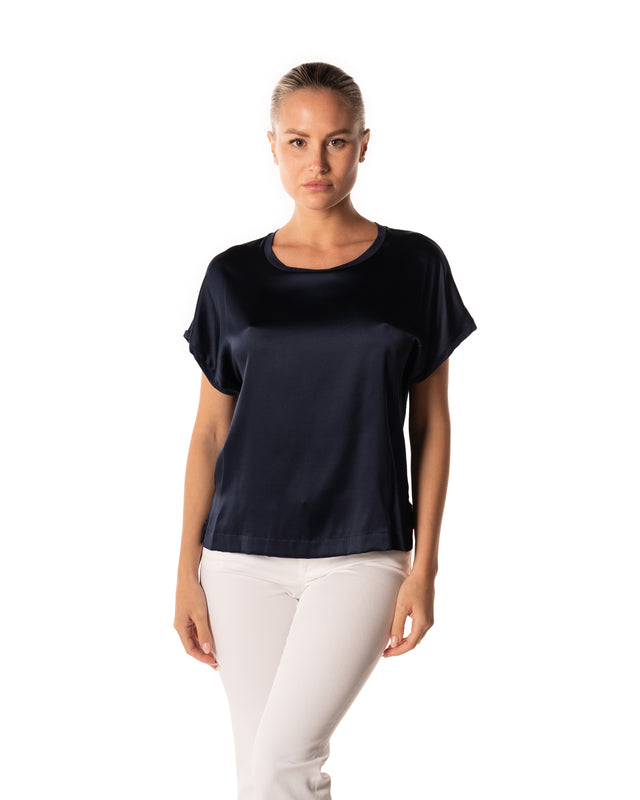 t-shirt seta stretch manica corta colore blu
