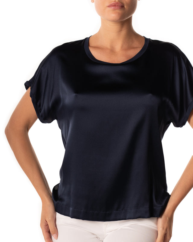 t-shirt seta stretch manica corta colore blu