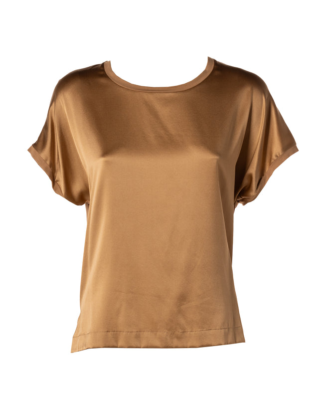 t-shirt seta stretch manica corta colore caramello