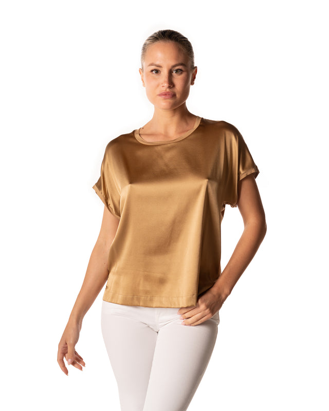 t-shirt seta stretch manica corta colore caramello