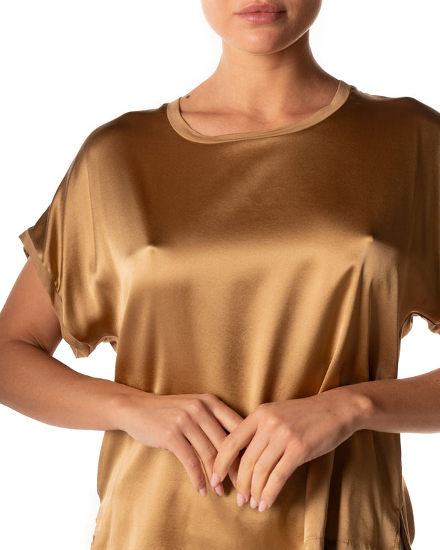 t-shirt seta stretch manica corta colore caramello