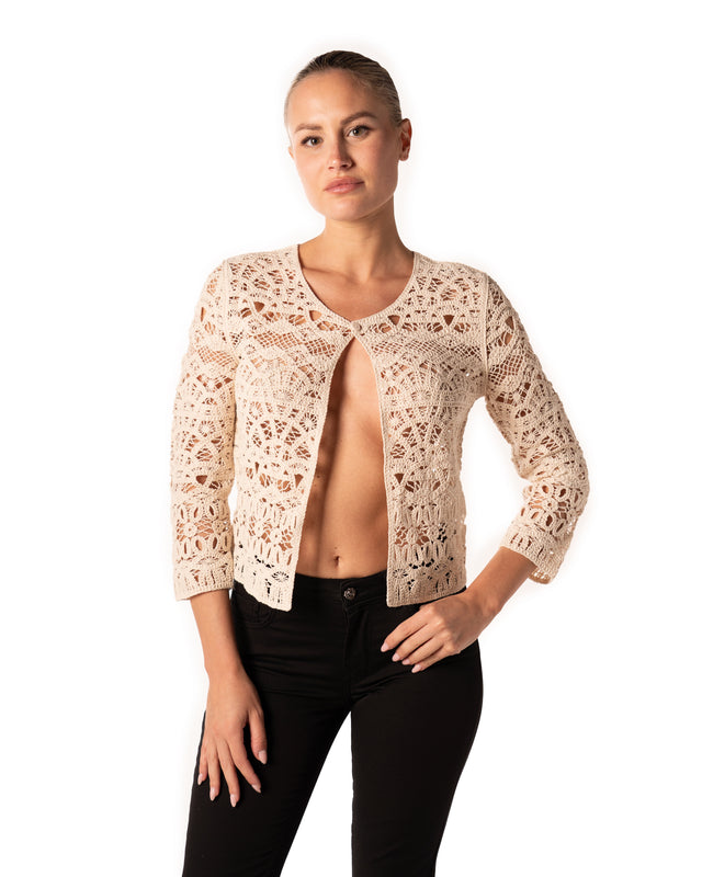 cardigan macrame colore avorio