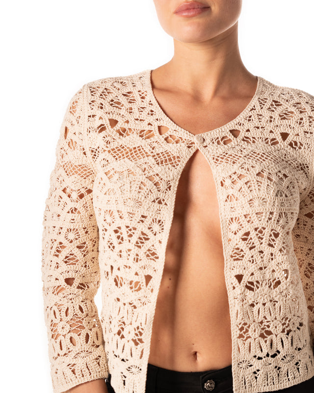 cardigan macrame colore avorio