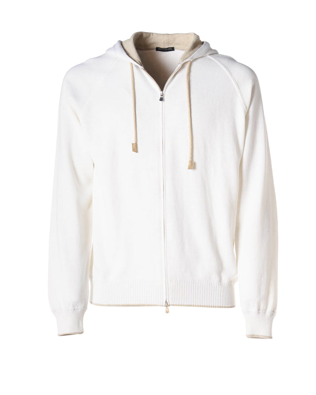 Felpa full zip misto cachmere color bianco