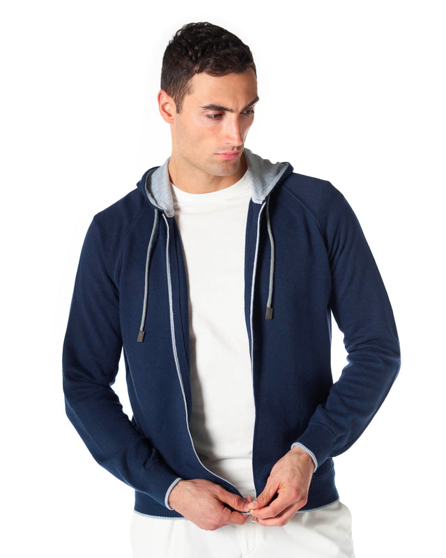 Felpa fullzip misto cachmere color blu