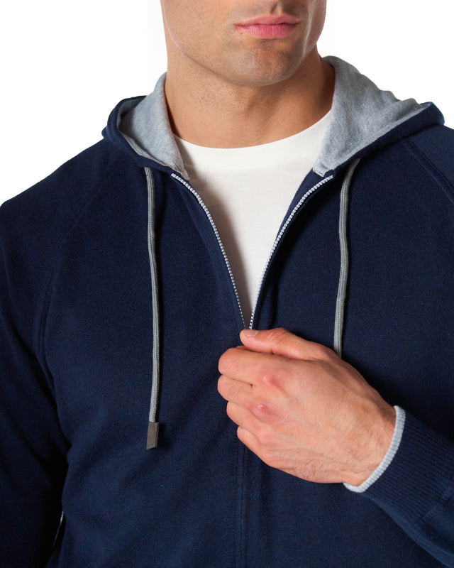 Felpa fullzip misto cachmere color blu