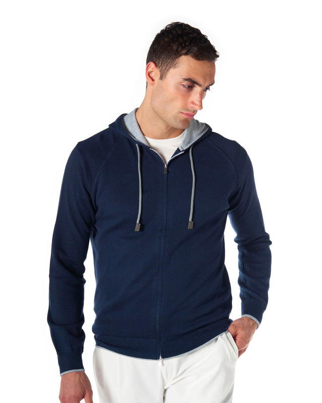 Felpa fullzip misto cachmere color blu