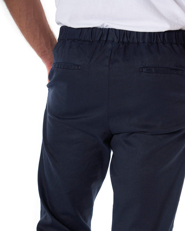 Pantaloni lino cotone color blu