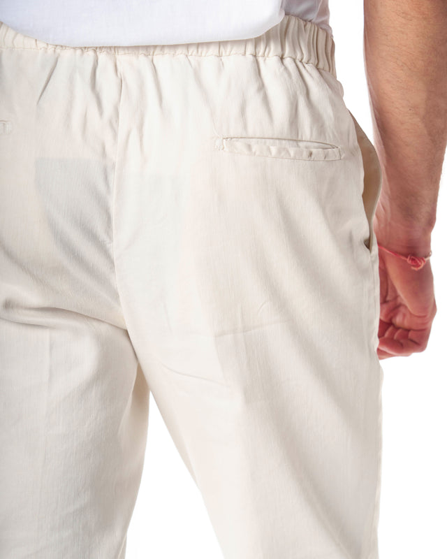 Pantaloni lino cotone color burro