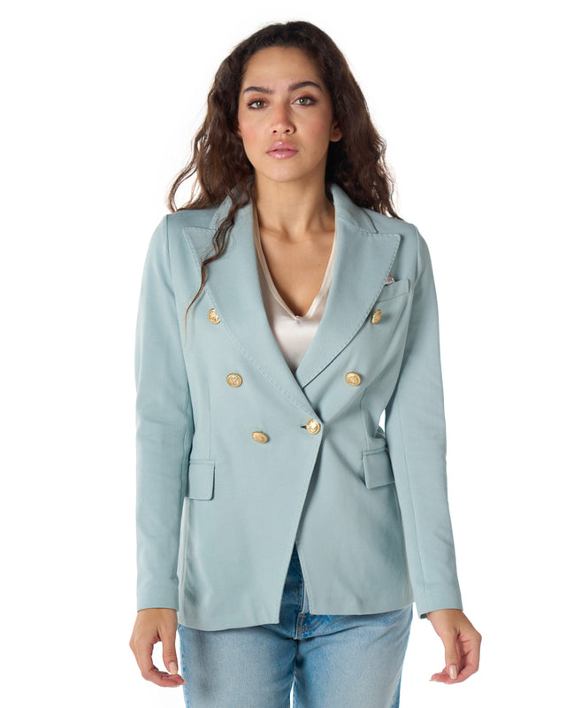 Giacca doppio petto oxford color acqua