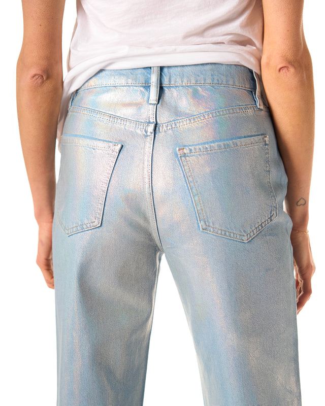 Jeans crop spalmato color silver