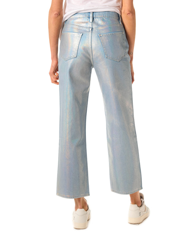 Jeans crop spalmato color silver