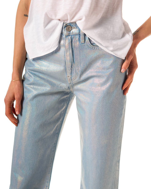 Jeans crop spalmato color silver