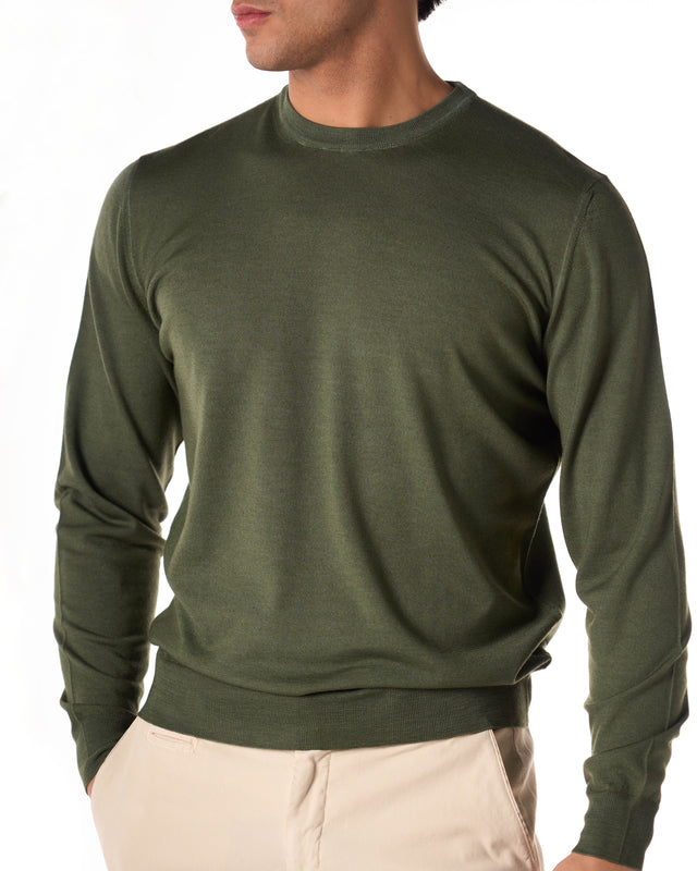 Girocollo merino color militare