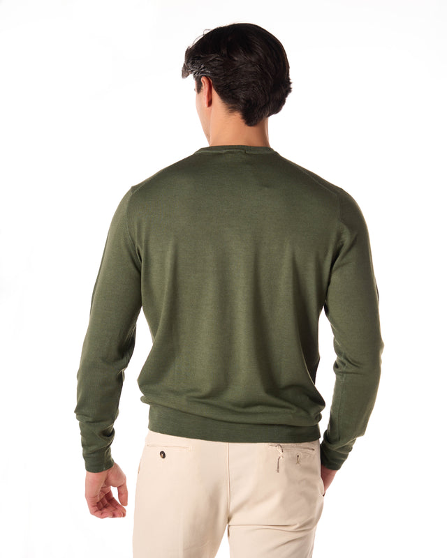 Girocollo merino color militare
