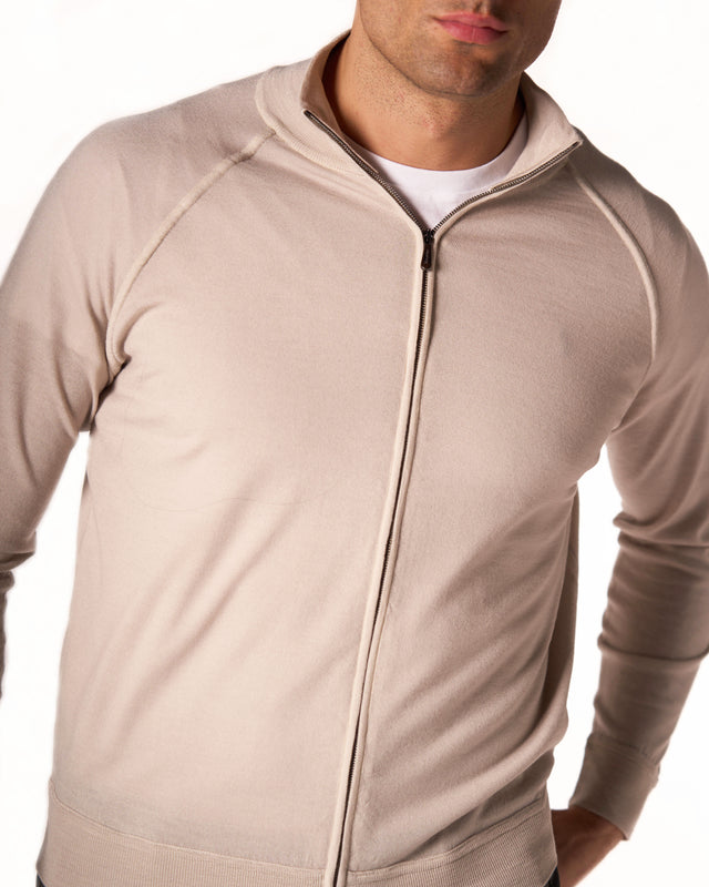 Full zip merino color sabbia