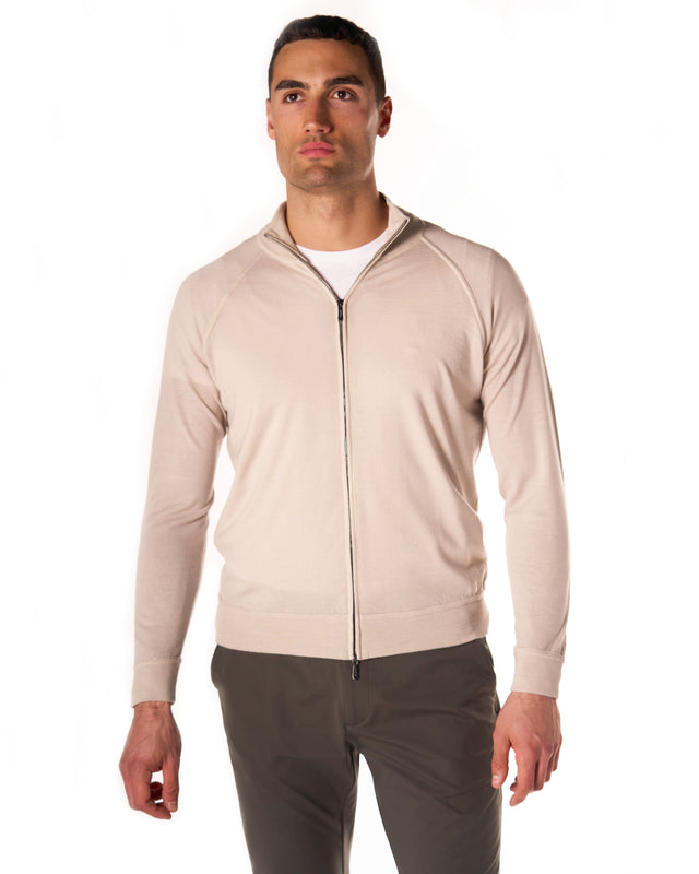 Full zip merino color sabbia