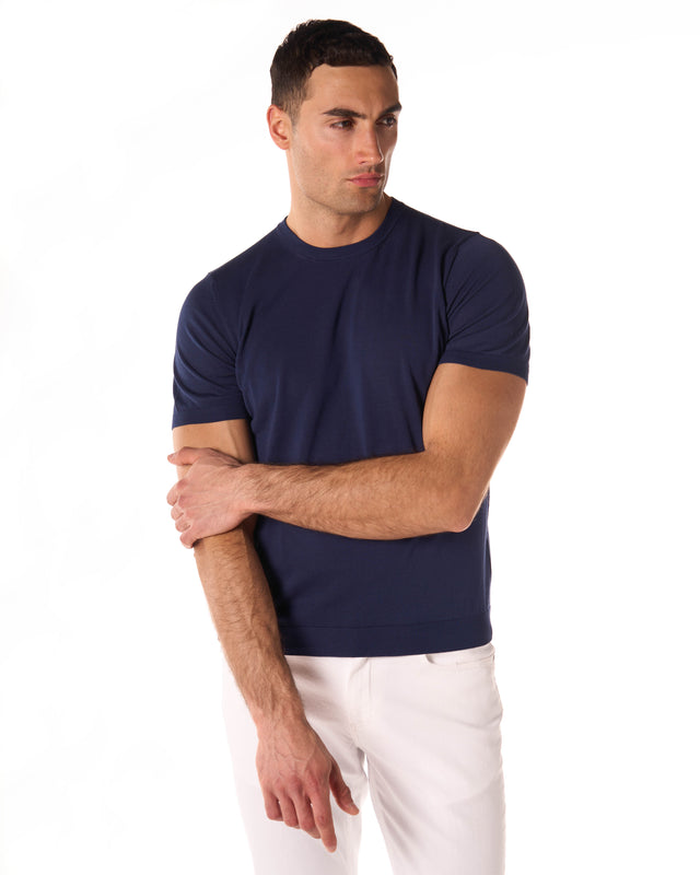 T-shirt lana cotone color blu