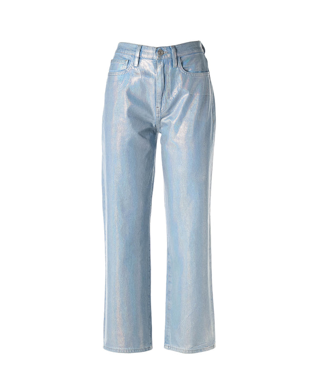 Jeans crop spalmato color silver