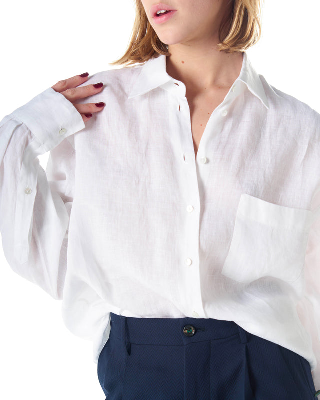CAMICIA LINO OVERSIZE CON TASCHE