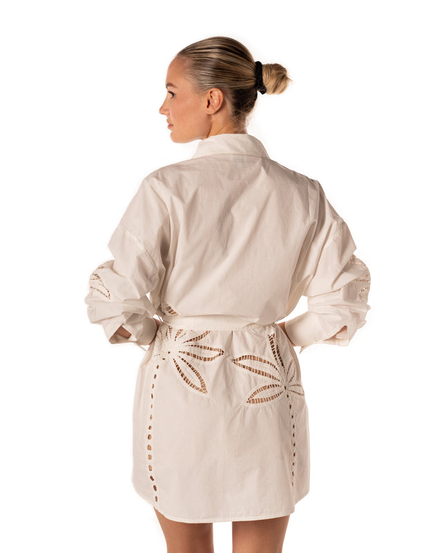 abitino con cintura ricamo fiore sangallo colore bianco