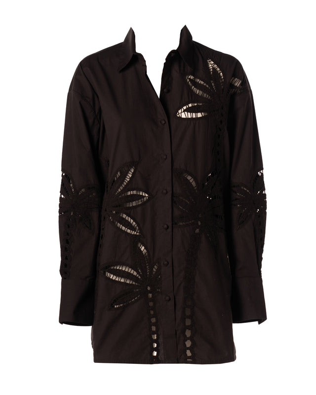 camicia over ricamo fiore sangallo colore nero