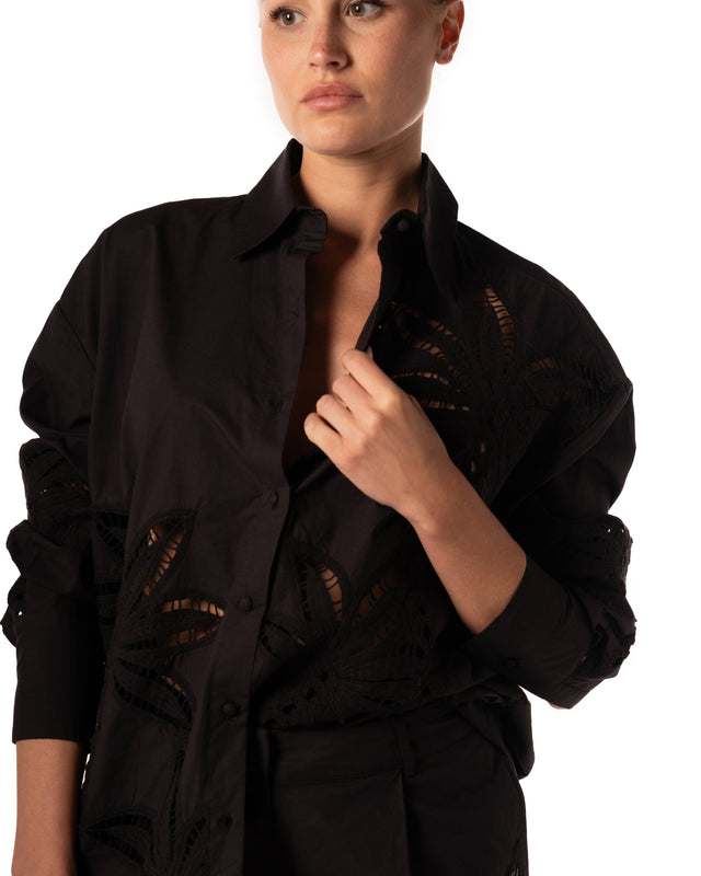 camicia over ricamo fiore sangallo colore nero