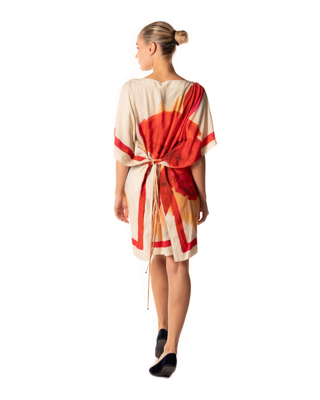 maglia kaftano fantasia floreale con cinturina in vita