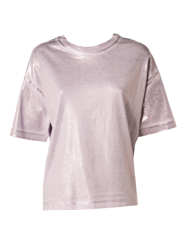 t-shirt manica corta laminata colore lilla made in italy