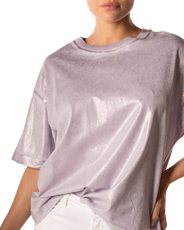 t-shirt manica corta laminata colore lilla made in italy