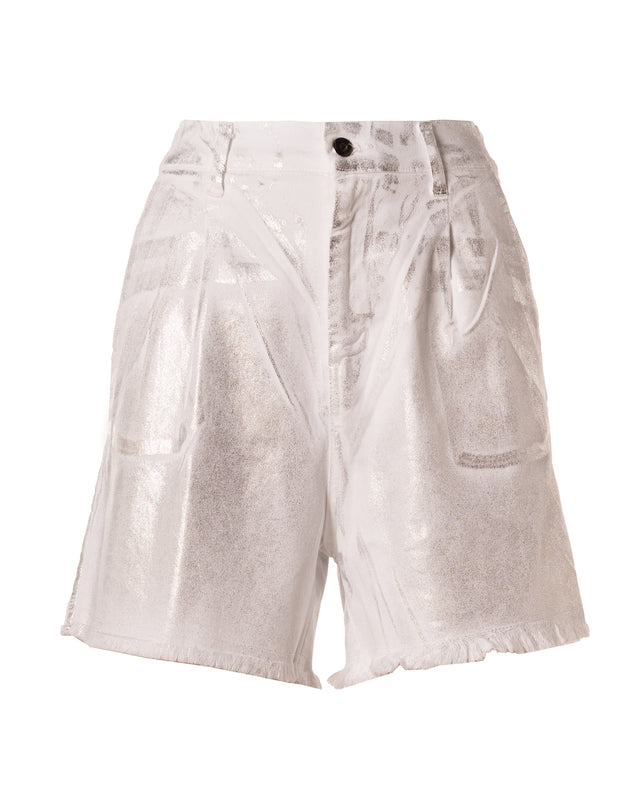 short denim laminato colore bianco argento made in italy